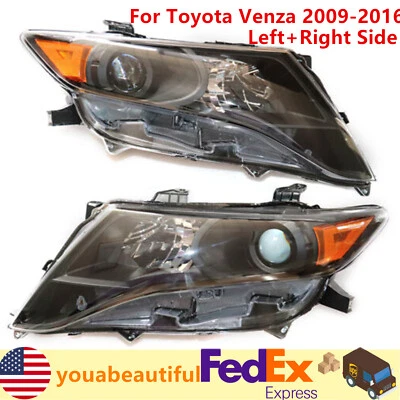 Fits Toyota Venza 2009-2016 Black Housing Headlights Pair Left & Right Headlamps Foto 1 de 4
