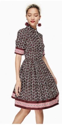 Vestido Kate Spade Talla 4 Rosa Rojo Floral Azulejo Ajuste y Bolsillos Acampanados Camisa NUEVO Foto 1 de 4