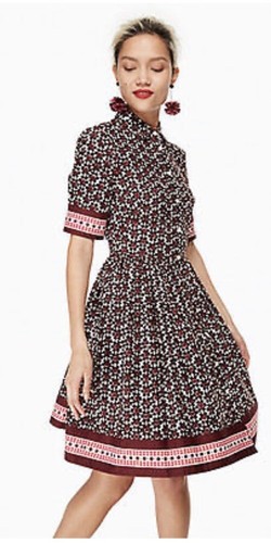 Abito Kate Spade taglia 4 rosa rosso floreale piastrelle aderente e tasche svasate camicia NUOVO