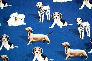 BTY*REALISTIC DOG BREEDS ON NAVY BLUE SUPER SOFT FLEECE FABRIC 1 YD 60X36" - Picture 1 of 2