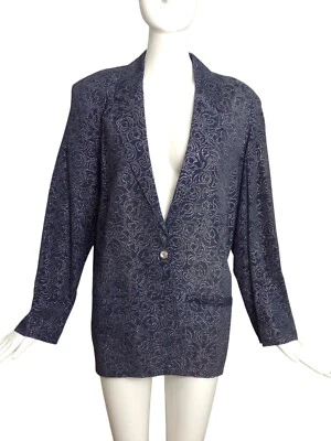 Mario Valentino - 20 世纪 80 年代蓝色金属色皮革西装外套,8 码 — 第 1/4 张图片