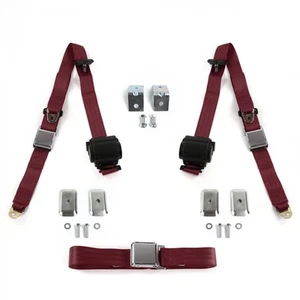 Jeep Jeepster 1966 - 1973  Airplane 3pt Burgandy Retractable Bench Seat Belt Kit - Picture 1 of 6