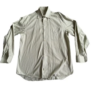 Studio Milano Vintage Striped Button Up LS Cotton Shirt Green White 16/41 Italy - Picture 1 of 10