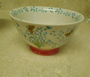 ANTHROPOLOGIE Paule Marrot Butterflies & Bluebells Bowl, 6"wide X 3.5" 4 avail - Picture 1 of 4