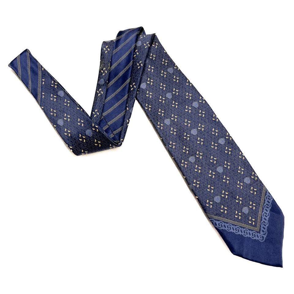 Gianni Versace Vintage 90s Medusa Head Silk Neck Tie Blue Geometric Italian Made - Image 1 of 4