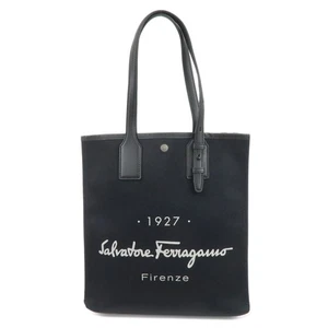 Ferragamo Canvas Leather Tote Bag Shoulder Bag Black Authentic Used F/S - Picture 1 of 23