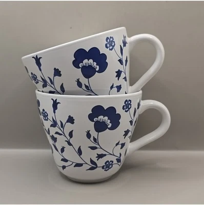 IKEA Juego de 2 tazas de té de café de cerámica 16 oz blanco y azul estilo floral 21533 Foto 1 de 4
