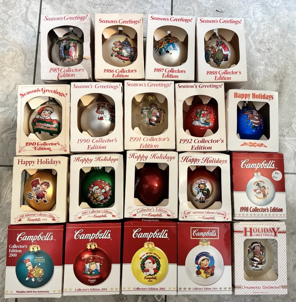 Lote de adornos navideños Campbells Soup Company 1985-2005 (falta 1999) Foto 1 de 4