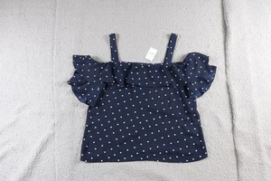 Blusa Jcrew Top Mujer 10 Azul Blanco Lunares Hombro Frío Nueva - Imagen 1 de 7