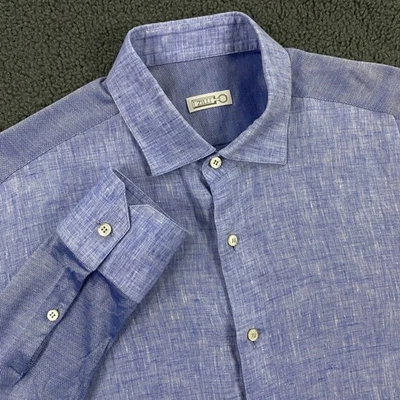 Camisa de vestir Zilli para hombre grande mezclada algodón elástico lino hecha en Italia Foto 1 de 4