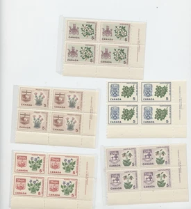 5 LR INSCRIPTION CORNER BLOCKS;  5c PROVINCIAL FLOWER STAMPS - Picture 1 of 1