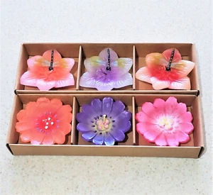 Vintage NOS Wax Candles 6 Colorful Flower Shaped & 3 w/ Dragon Flies - Picture 1 of 4