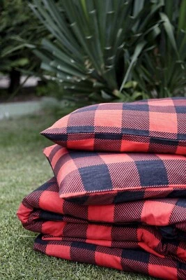 180 Gram Cotton Heavy Flannel Duvet Cover Set (Red Black Plaid,Full/Queen Size) - Image 1 of 4