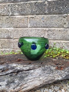 Vintage Green Art Glass Bowl. Hand Blow Retro Decor - Picture 1 of 7