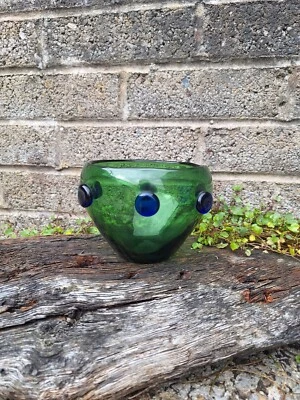 Vintage Green Art Glass Bowl. Hand Blow Retro Decor - Image 1 of 4