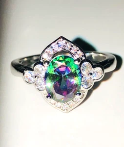 Blau mystischer Topas Edelstein Ring 8 Wicca gutes Karma beruhigend bringt Wahrheit Amulett heraus - Bild 1 von 3