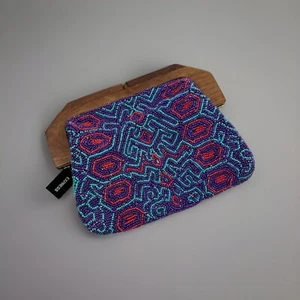 Bolso sin asas Express con cuentas púrpura rojo turquesa madera con adornos cartera NUEVO CON etiquetas - Imagen 1 de 18