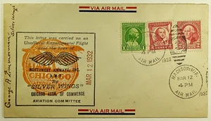 1932 Unofficial Experimental Flight AM9 Silver Wings Pilot Signed Airmail Cover - Picture 1 of 2