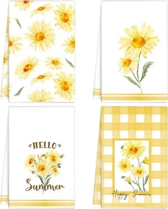4 Pcs Kitchen Towels Set Yellow Daisy Dish Towels Yellow Dish Towels Absorben... - Picture 1 of 7