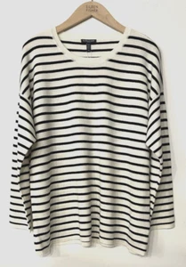 $258 Suéter Eileen Fisher Para Mujer Plus 1X Lana Merino Rayas Blanco Negro NUEVO - Imagen 1 de 10