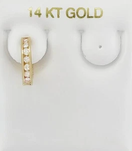 LAB CREATED WHITE SAPPHIRE Single HUGGIE EARRING 14K GOLD - New With Tag - Picture 1 of 5