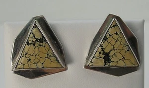 Howard H. Sice Hopi Triangular Spiderweb White Turquoise Sterling Post Earrings - Picture 1 of 6