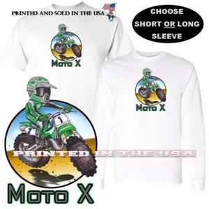Motocross Dirt Moto X Rider Green Motorcycle Biker Koolart Cartoon Art T Shirt - Picture 1 of 5