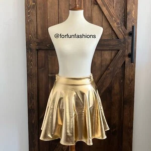 GOLD Metallic A-line Flared Skater Skirt for Holiday Fun Run Spirit Day - Picture 1 of 4