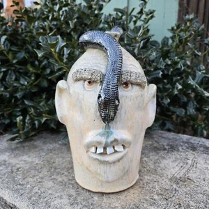 Folk Art Face Jug with Metallic Snake by Billy Joe Craven | 13" x 8" - Picture 1 of 7