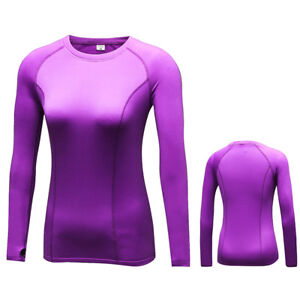 Womens Thermal Base Layer T Shirt with Thumb Hole Winter Gym Running Sports Top