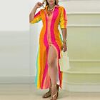 Women's Casual And Comfy Maxi Dress With Fashionable Print And Lapel Neckline