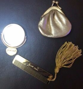 Judith Leiber Accessories Set Gold Tone Coin Purse Comb Mirror