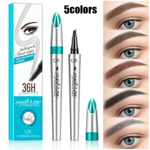 Waterproof Eyebrow Tattoo Pencil Pen - 4 Fork Heads Tip, Liquid Eyebrow Liner ^ - Foto 1 di 21