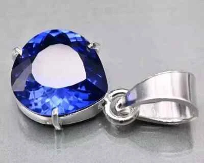 23 KT un Naturale Zaffiro Blu Pera Taglio 925 Argento Massiccio Ciondolo Gemma + - Immagine 1 di 4