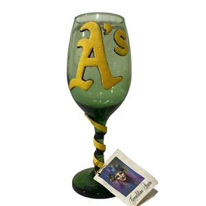 Geraldine Arata Oakland A's Wine Glass Fine Art Baked On Enamels Home Decor - Picture 1 of 16