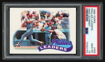 Topps Mike Schmidt #489 1989 Phillies Leaders Hof Michael Jack PSA 10 gemas como nuevo Foto 1 de 4