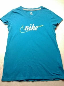 Nike Sportswear Womens Short Sleeved Graphic Tee Size M Teal Blue V Neck BIn 12 - Picture 1 of 4