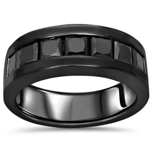 2.0 Ct Princess Black Simulated Diamond Anniversary Men's Band Black Gold plated - Picture 1 of 6