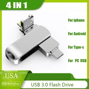 4in1 USB3.0 Flash Drive Type-C Storage Photo Memory Stick For iPhone Android 2TB - Picture 1 of 19