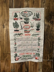 Vtg 1979 Calendar Collection Linen Cloth Tea Towel Much Virtue In Herbs - Picture 1 of 4