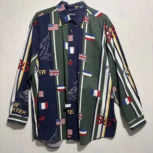 Vintage 90s Nautica Sailboat Shirt XL Regatta Colorblock AOP USA UK Flag Blue Water - Bild 1 von 10