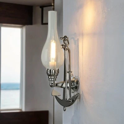Maritime Wandleuchte Chrom aus Messing antikes Design Anker Badezimmer Lampe - Bild 1 von 4