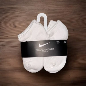 NEW 6 PAIR PACK KIDS NIKE CUSHIONED NO SHOW SOCKS 7C-10C WHITE - Picture 1 of 3
