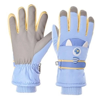 Guantes de esquí con pantalla táctil para niños impermeables invierno nieve pequeños azul claro Foto 1 de 4