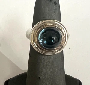 ANILLO VINTAGE CABUJÓN TOPACIO AZUL Y PLATA DE LEY TALLA 5 1/4 - Imagen 1 de 5