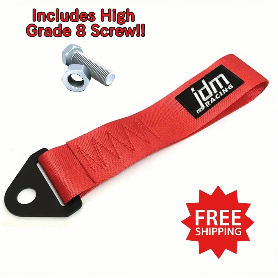 JDM Remolque Rojo Correa Cinturón Coche Carreras Drift Rally Gancho Universal Con Perno Foto 1 de 1