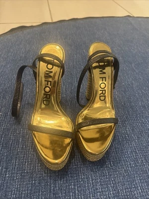Tom Ford Strappy Black And Gold Heels - Image 1 of 4