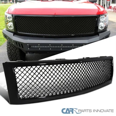 Fits Chevy 07-13 Silverado 1500 Pickup Black Mesh Front Bumper Hood Grille Grill - Image 1 of 4
