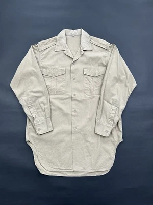 20 世纪 50 年代 60 年代法国军队阿尔及利亚战争棉纽扣卡其色衬衫男式 M/L — 第 1/4 张图片