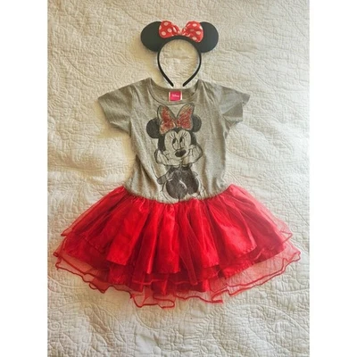 Vestido y diadema gris y rojo talla 6X falda de tul con lazo brillante Disney Minnie Mouse Foto 1 de 4